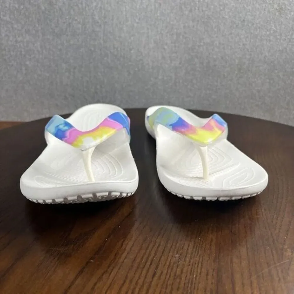 Crocs Sandals Womens Size 11 White tie Dye Kadee Comfort Thong Flip Flop Slip On